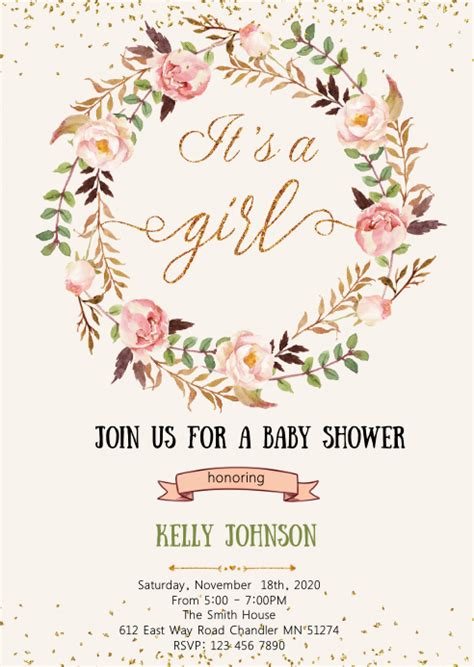 Its A Girl Baby Shower Invitation Template Postermywall