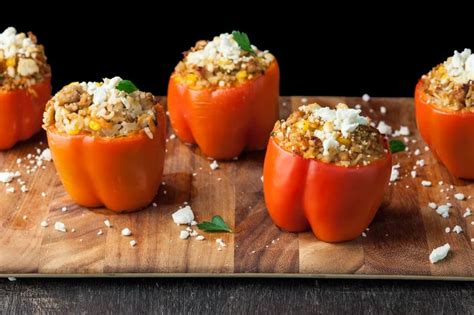 Stuffed Red Bell Peppers With Ground Chicken