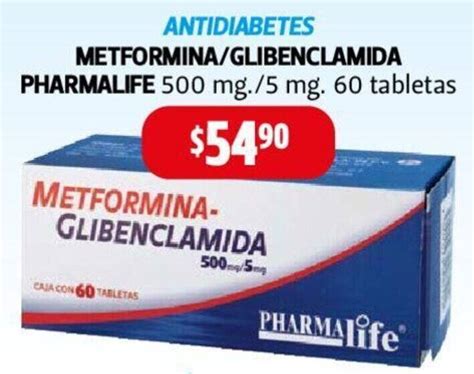 METFORMINA GLIBENCLAMIDA PHARMALIFE 500 Mg 5 Mg 60 Tabletas Oferta En
