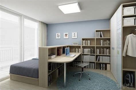 You don't have to have a lot. Bedroom & home office combo- divided with bookcase. | 침실 ...
