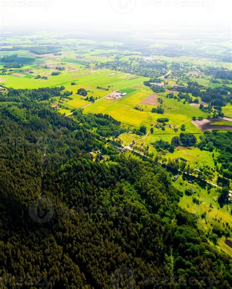 Aerial View Lithuanian Nature Landscapes Forest And Green Landscape In