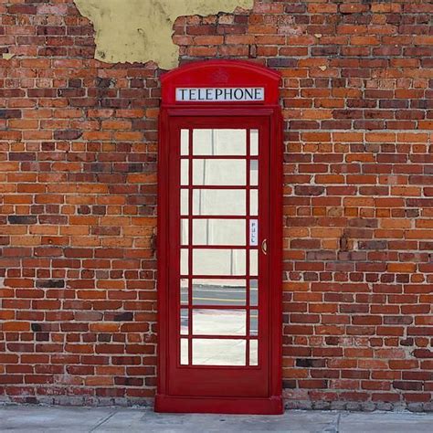 British Red Phone Booth Box Door Front Mirror English Old Style The