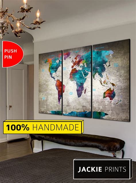 Large World Map Map Of The World Canvas Map World Art Canvas Etsy