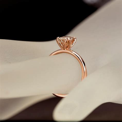 Moissanite and diamond engagement ring in 14k white gold. Champagne Diamond Engagement Ring, Tulip Solitaire Ring, 14K Solid Rose Gold Ring, Natural Light ...