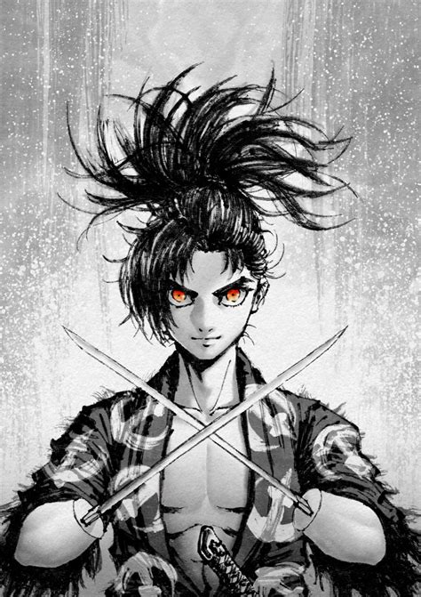 Safebooru 1boy Absurdres Black Hair Crossed Swords Dororo Tezuka
