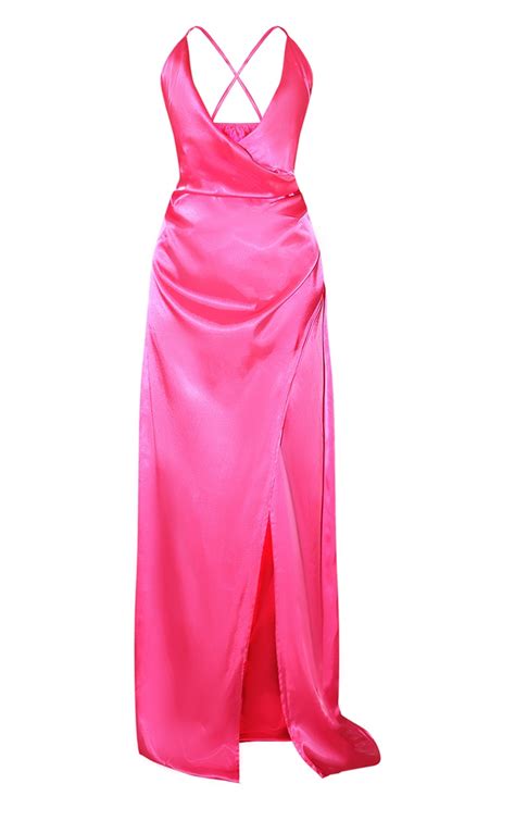 hot pink satin maxi dress dresses prettylittlething usa