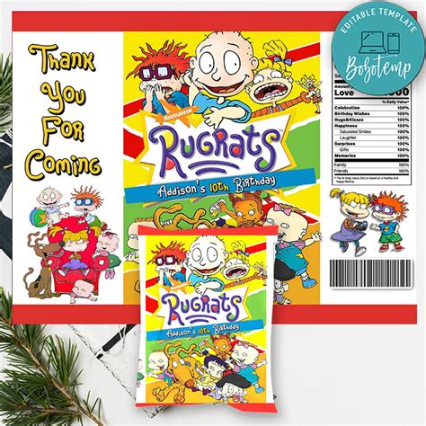 Rugrats Birthday Chip Bag Digital File Printable Diy Createpartylabels