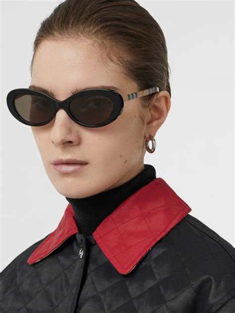 Vintage Check Detail Cat Eye Frame Sunglasses In Black Women