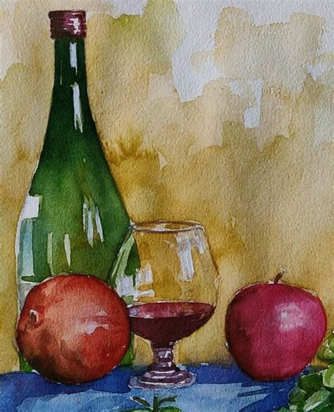 Still Life With Green Bottle In 2022 Watercolor Paintings Easy