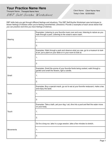 Dbt Self Soothe Worksheet