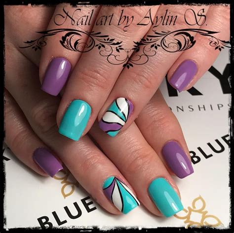 Check out our turquoise nails selection for the very best in unique or custom, handmade pieces from our acrylic & press on nails shops. 💅🏻💕 #nailart #purple #turquoise #white #abstract # ...