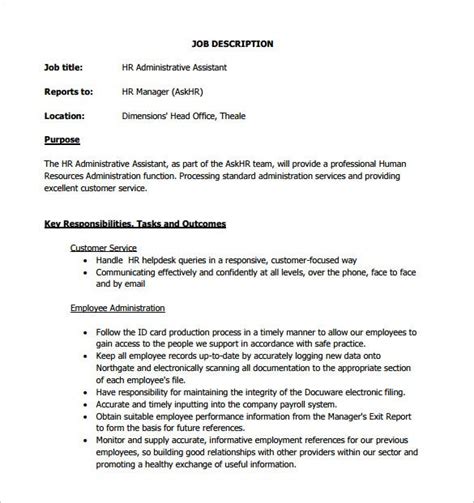 If you're hiring an administrative assistant, you can offer a detailed job description to ensure you attract the most qualified candidates. Administrative Assistant Job Description Template - 10 ...