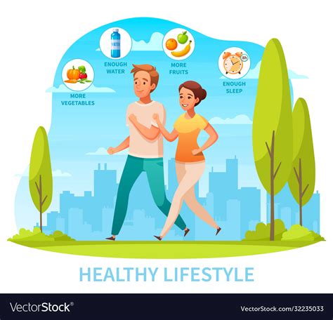 Healthy Lifestyle Cartoon Composition Royalty Free Vector