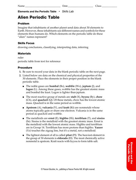 On your periodic table draw the black stair step line that distinguishes metals from nonmetals. Alien Periodic Table Worksheet Answer Key - Periodic Table ...