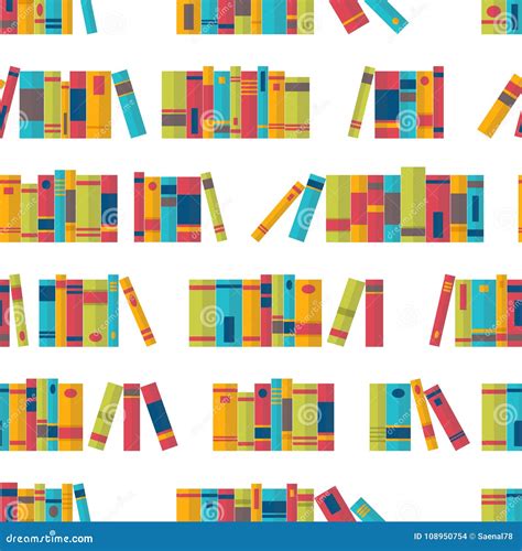 Colorful Seamless Pattern With Books On Bookshelves Library Bookstore