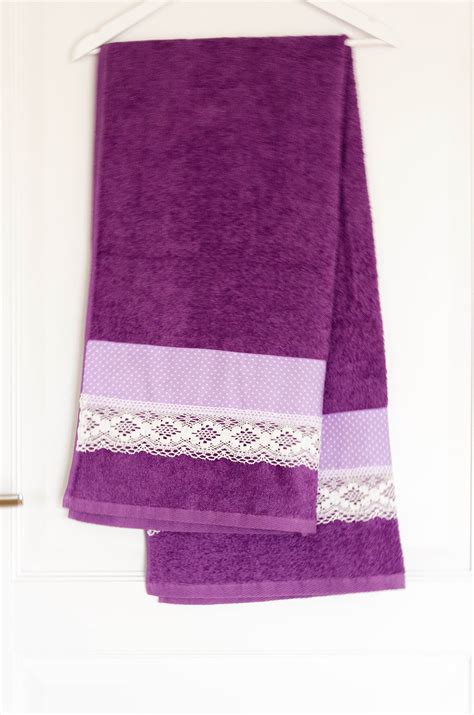 Purple Decorative Bath Towel With Purple Dots Fabric And A Etsy