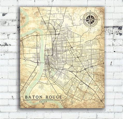 Baton Rouge La Canvas Print Louisiana City Vintage Map Baton Rouge Map