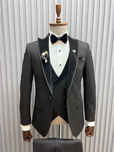 Black Slim Fit Groom Party Wedding Tuxedo For Men Gentwith