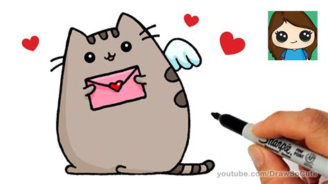 How To Draw Pusheen Cat Valentines Love Easy Youtube