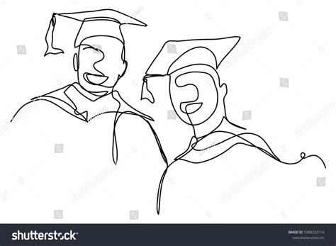 Continuous Line Drawing Of Graduation Students Royalty Free Stock