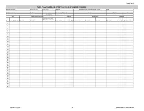 Free Printable Fmea Templates Pdf Excel Word Example