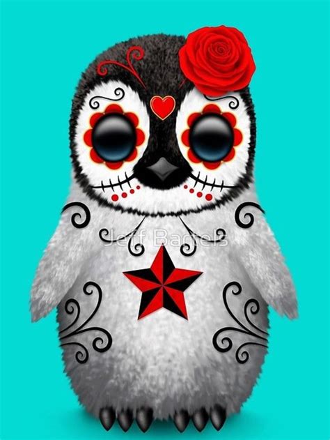 Red Day Of The Dead Sugar Skull Penguin Sugar Skull Artwork Sugar