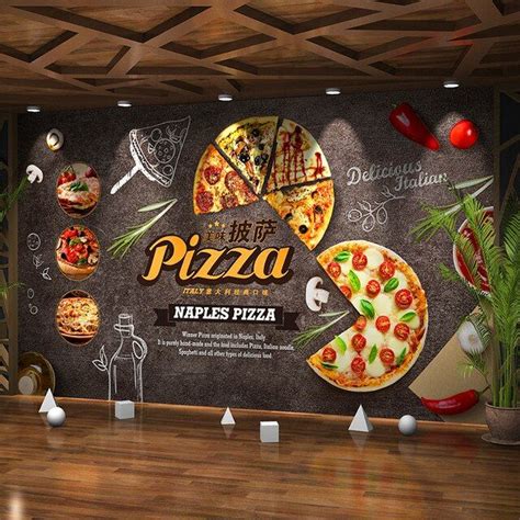 A Restaurant Wall Mural With Pizzas On It