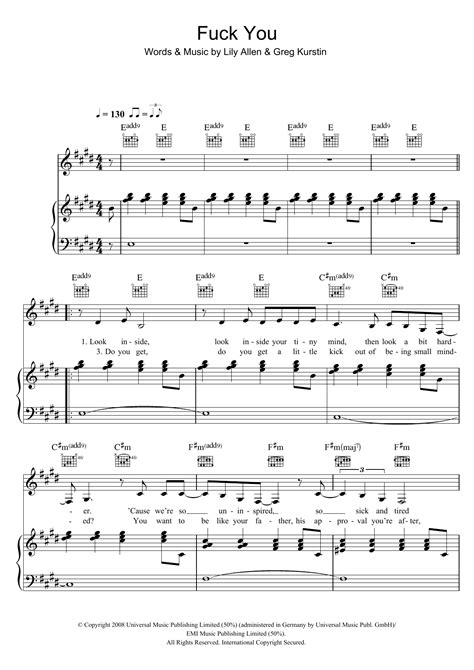 Fuck You Sheet Music Lily Allen Piano Vocal And Guitar Chords