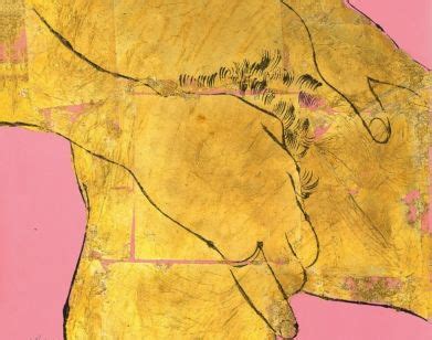 A Yellow And Pink Painting With Two Hands Touching Each Other S