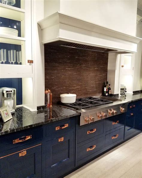 Blue Kitchen Cabinets With Copper Hardware House Kitchen Design