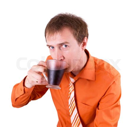 Ung Mand Drikker Kaffe På En Hvid Stock Foto Colourbox