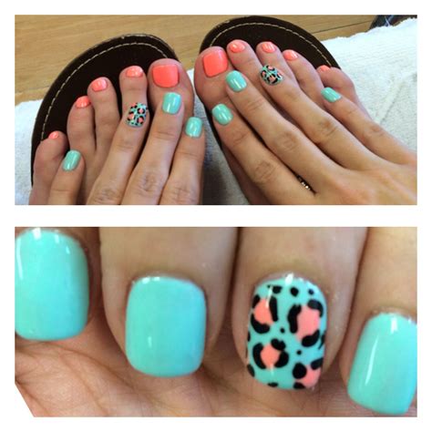 More images for coral and teal nail designs » Teal and coral leopard 💅 (With images) | Teal nails, Coral ...