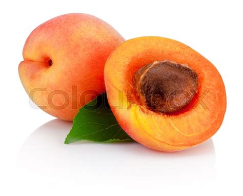 Fresh Cut Apricot Fruits With Leaf Stock Image Colourbox