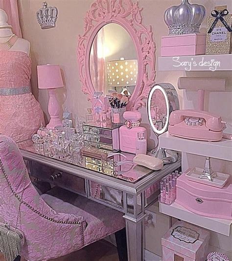 Get inspired with vanities, bedroom ideas and photos for your home refresh or remodel. Girly pink pastel makeup vanity area | Girl bedroom ...