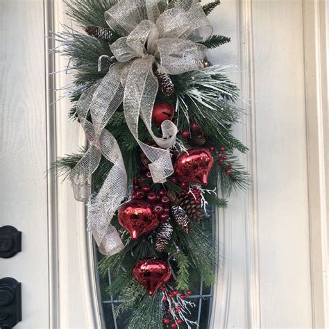 Christmas Swag Wreath Christmas Wreath For Front Door Red And Etsy