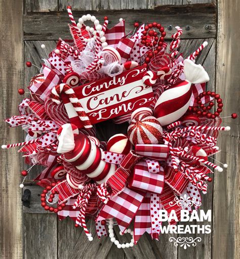 Ba Bam Wreaths Candy Cane Wreath Traditional Christmas Red White