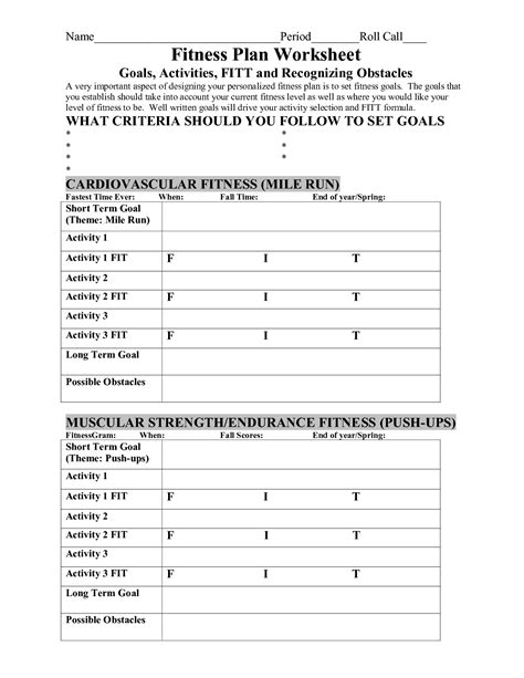 15 Best Images Of Exercise Plan Worksheet Personal Fitness Plan
