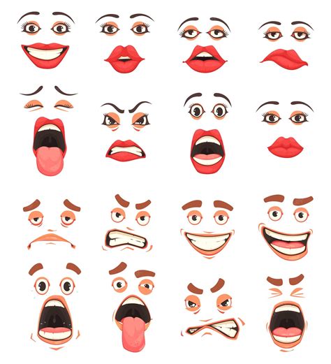 Premium Vector Men Women Cute Mouth Lips Eyes Facial Expressions Gestures Grotesque Comic