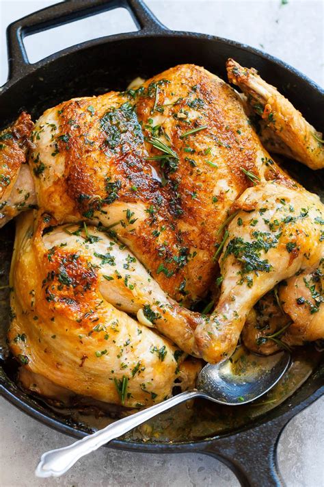 Lemon Garlic Butter Spatchcock Chicken Crisp And Juicy At The Same Time This Easy Chicken