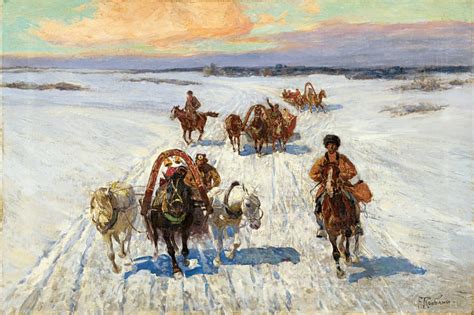 Circassian Riders And Horse Carts In A Winter Landscape Lot 1357