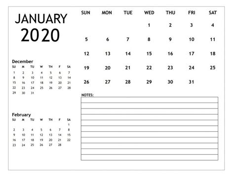 January 2020 Personalized Blank Calendar Monthly Calendar Template