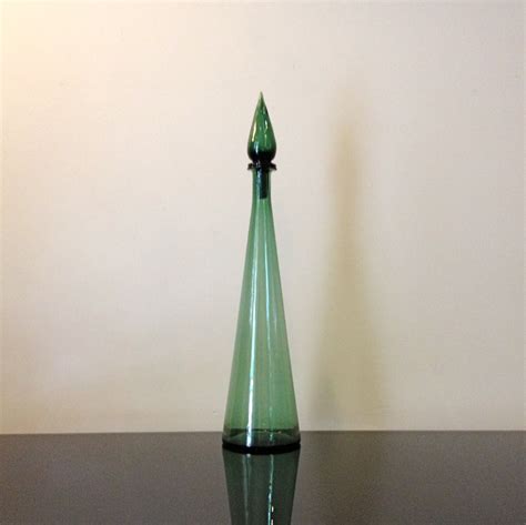 Mid Century Tall 26 Green Glass Genie Bottle Decanter