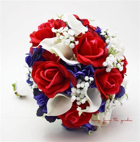 Red White And Blue Bridal Bouquet Roses Hydrangea Calla Lilies Babys