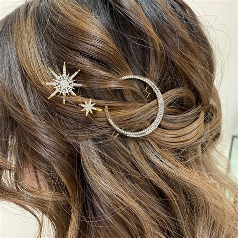Moon And Star Rhinestone Hair Pin Set Gold Hair Pin Star Hair Etsy