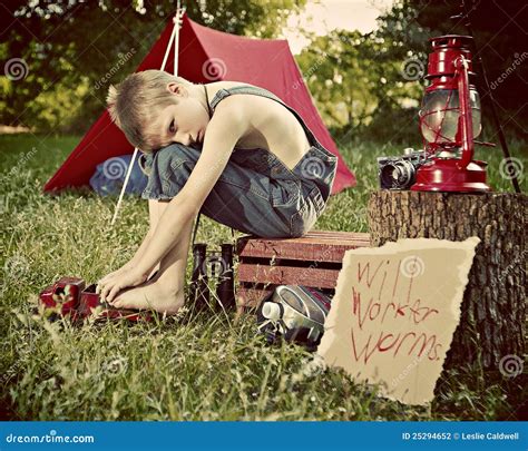 Boy Camping In Countryside Stock Photo Image Of Looks 25294652