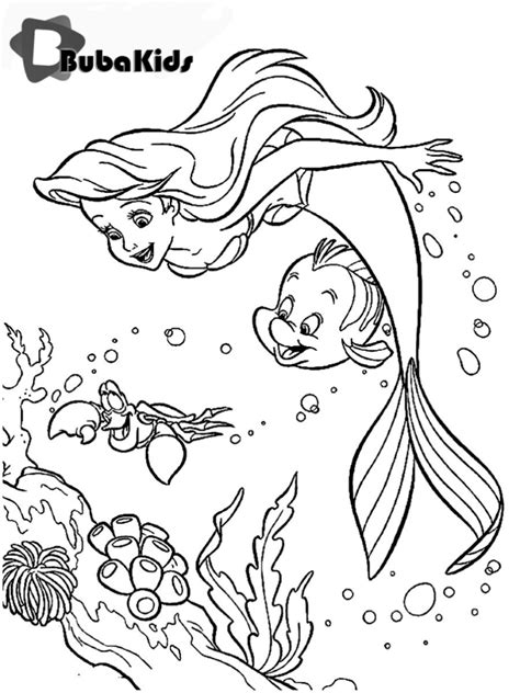 Ariel Mermaid And Flounder Cartoon Coloring Page