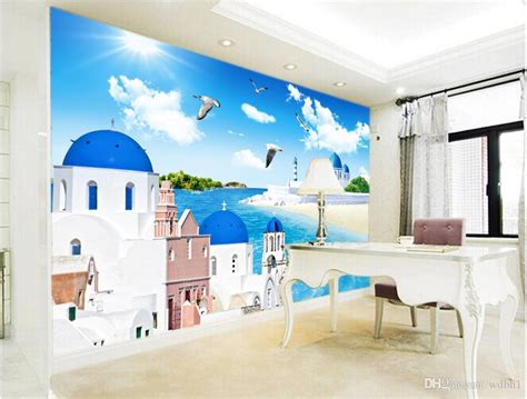 Wdbh 3d Wallpaper Custom Photo Mural Aegean Castle Sea Scenery Tv