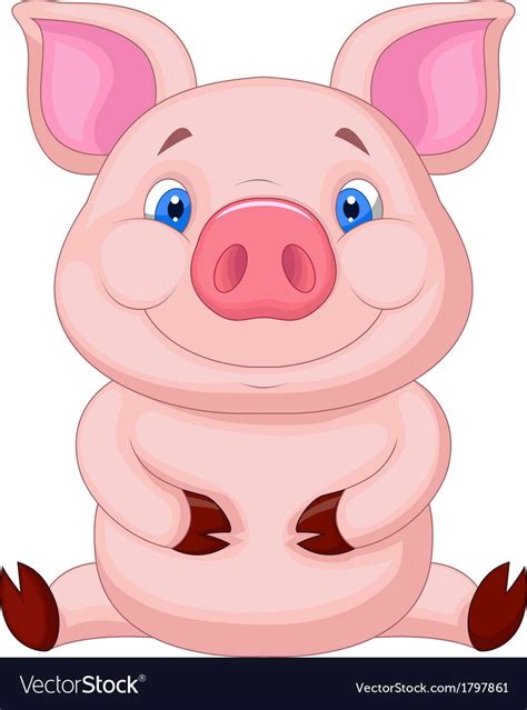Vector Illustration Of Cute Baby Pig Cartoon Sitting Download A Free