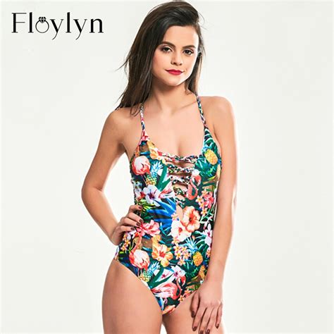 Floylyn Sexy One Piece Swimsuit Women Swimwear Floral Bodysuit Swimwear