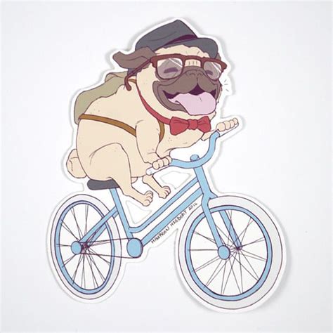 Bicycle Pug Sticker Hipster Pug Waterproof Vinyl Sticker Etsy Vinyl